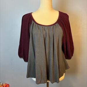 We the Free Anthropologie Flowy Waffle Weave Distressed Raw Hem Blouse Boho PS